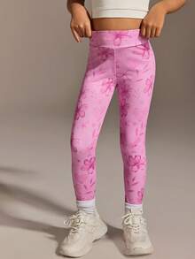 Young Girls Clothing Sports Outdoor Girls Pink Pattern Yoga Yoga Tight Pants High Elasticity Free Stretch Fashionable Versatile Classic Running, Cycling And Hiking Sports Pants - Pink - View 4