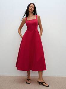 ATUI Studio Women's Red Cotton Maxi Dress – Elegant Chic Long Sleeveless Dress, Breathable Staple For Summer Beach Vacation, Party Vacation - Red - View 5