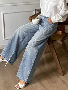 DAZY Women's Regular Waist Rhinestone Decor Casual Barrel Leg Jeans Y2k - Light Wash - View 7