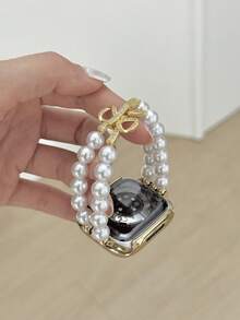 Teckwe 1. An Elegant Pearl Bow-Style Women's Wristband Suitable For Smartwatches 38/40/41/(S10-11)42mm. Fashionable Premium Women's Smart Wristband. - Multicolor - View 2