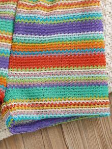 SHEIN Vintaside Kids 2pcs/Set Baby Girls Sleeveless Crop Top & Elastic Waist Shorts Set, Rainbow Striped Embroidered Floral, Casual Outfit For Daily, Beach, Summer - Multicolor - View 4