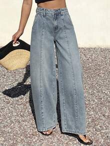 DAZY Women's Low-Waist Split Design Casual Barrel Leg Jeans Y2k - Light Wash - View 6