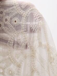 DAZY Bohemian Style Floral Embroidered Lightweight Women Pajama Set - White - View 7