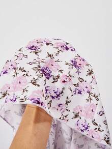 一件少女碎花连衣裙，方领金色蕾丝边，长喇叭袖，及地长款，侧边拼接，春季款 - 彩色 - 查看 6