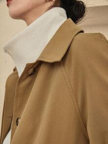 Dazy-Less 女士休闲皮夹克风衣，中长款，常规版型，适合秋冬季节，商务休闲女装外套 - 卡其色 - 查看 9