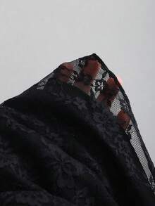 Sweetra 女士纯色简约休闲蕾丝短袖连衣裙 - 黑色 - 查看 5