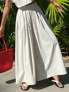 DAZY Calça cropped plissada feminina de cor sólida, ideal para férias na primavera e no outono. - Damasco - Ver 6
