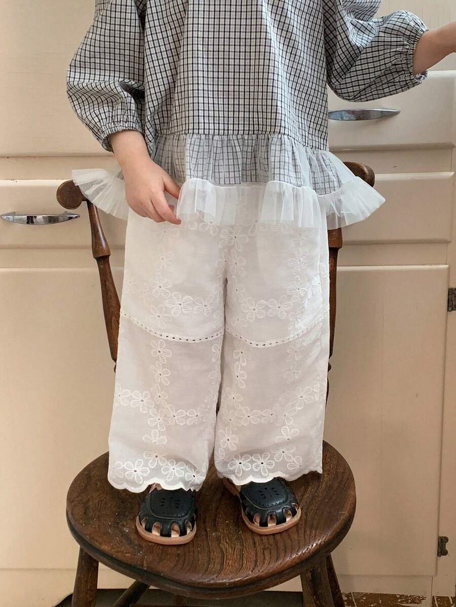 DAZY Toddler Girls' Textured Lace Casual Loose Wide-Leg Pants - Apricot - View 1