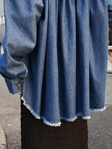 FRIFUL Women's Solid Color Minimalist Everyday Long Sleeve Denim Jacket - Dark Wash - View 6