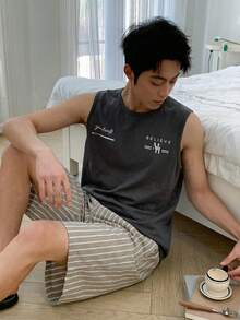 DAZY 男士字母印花背心短裤睡衣套装，夏季 - 彩色 - 查看 3