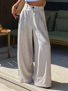 DAZY Women's Elegant Loose Wide Leg Pants, Solid Color, Suitable For Spring And Autumn - Apricot - View 7