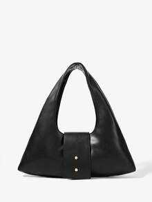 MUSERA Women Shoulder Bags Asymmetric Style Fold Over Studded Strap Handbag Cute Daily Accessory Everyday Going Out - Black - View 4