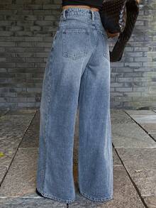 DAZY Women's Regular Waist Rhinestone Embellished Straight Loose Fit Casual Jeans Y2k - Medium Wash - View 4