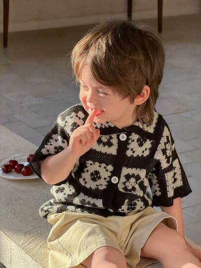 DAZY Toddler Boys' Plaid & Floral Print Casual Polo Shirt, Summer