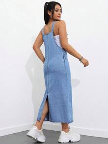 Rivivi 女士纯色休闲牛仔连衣裙 - 淺色水洗藍 - 查看 2