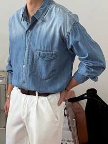 DAZY Men's Vintage Washed Blue Denim Jacket, Spring - Blue - View 4