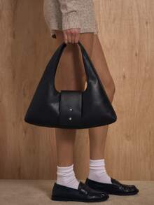 MUSERA Women Shoulder Bags Asymmetric Style Fold Over Studded Strap Handbag Cute Daily Accessory Everyday Going Out - Black - View 1