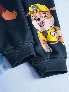 SHEIN | PAW Patrol 2件套男童卡通狗印花连帽卫衣和运动裤休闲运动套装 - 黑色 - 查看 7