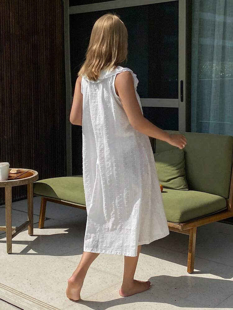 Lace Trim Sleeveless Cute Bear & English Letter Print Long Dress, Women Nightgown