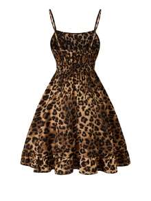 SHEIN PETITE Petite Women's Coffee Leopard Print Adjustable Waist Strap Dress, Spring/Summer - Multicolor - View 2