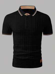 Manfinity Homme Men's Simple Print Short Sleeve Polo Shirt - Black - View 4