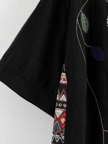 SHEIN LUNE CURVE 大码拼接圆领短袖衬衫 - 彩色 - 查看 6