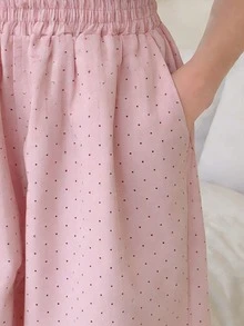 DAZY 2件套少女圆领印花短袖T恤和裤子家居服套装，秋季款 - 彩色 - 查看 3