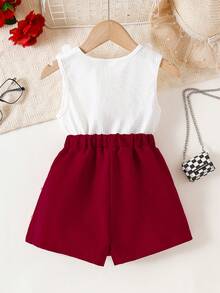 Toddler Girls' Elegant Pearl 3D Flower Vest With Cute Pearl Skirt Pants Set - Red - View 2