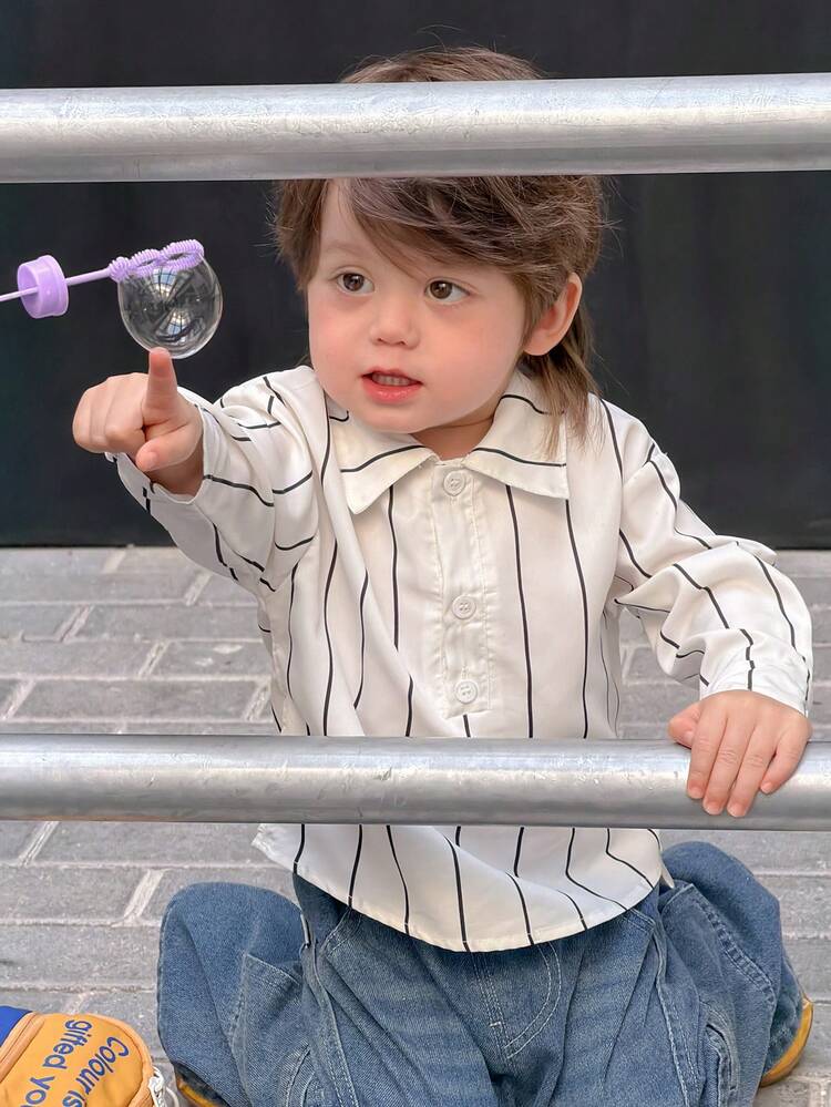 Toddler Boys' Long Sleeve Casual Striped Shirt, Fashionable & Cute Summer Bestseller
