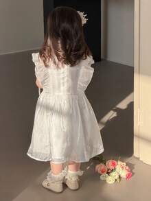 DAZY Baby Girls Summer New Lace Trim Princess Tulle Dress Backless Party Wear - White - View 13