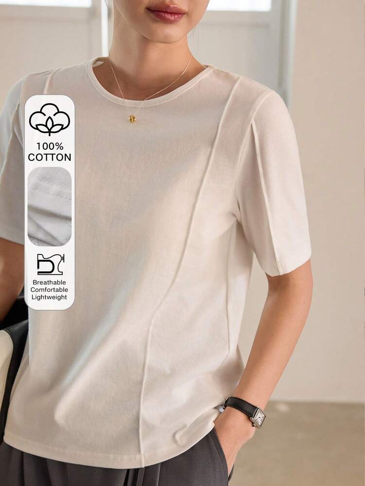 Women's Casual Everyday Commute Simple Solid Color Short Sleeve T-Shirt, Summer Business Casual Woman