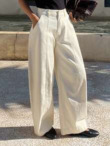 DAZY 女士常规腰部开衩设计休闲筒状牛仔裤 - 白色 - 查看 2