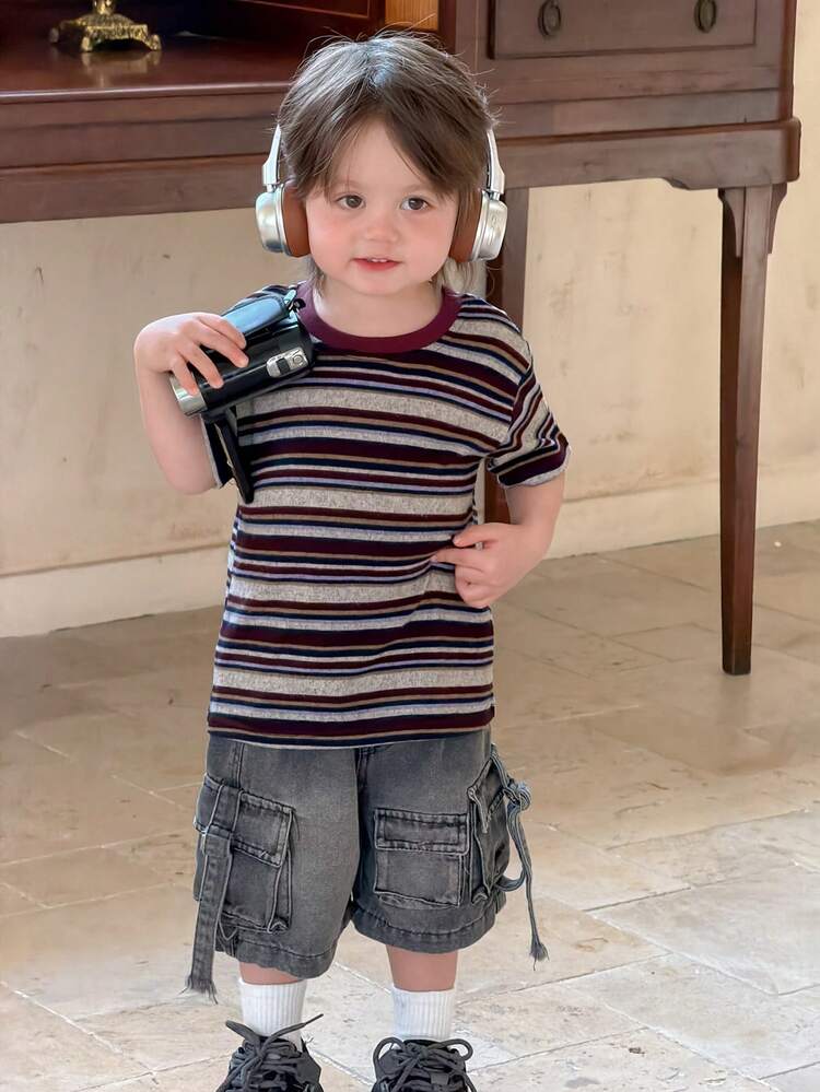 Toddler Boys' Round Neck Striped Casual Long Sleeve Top, Spring/Summer