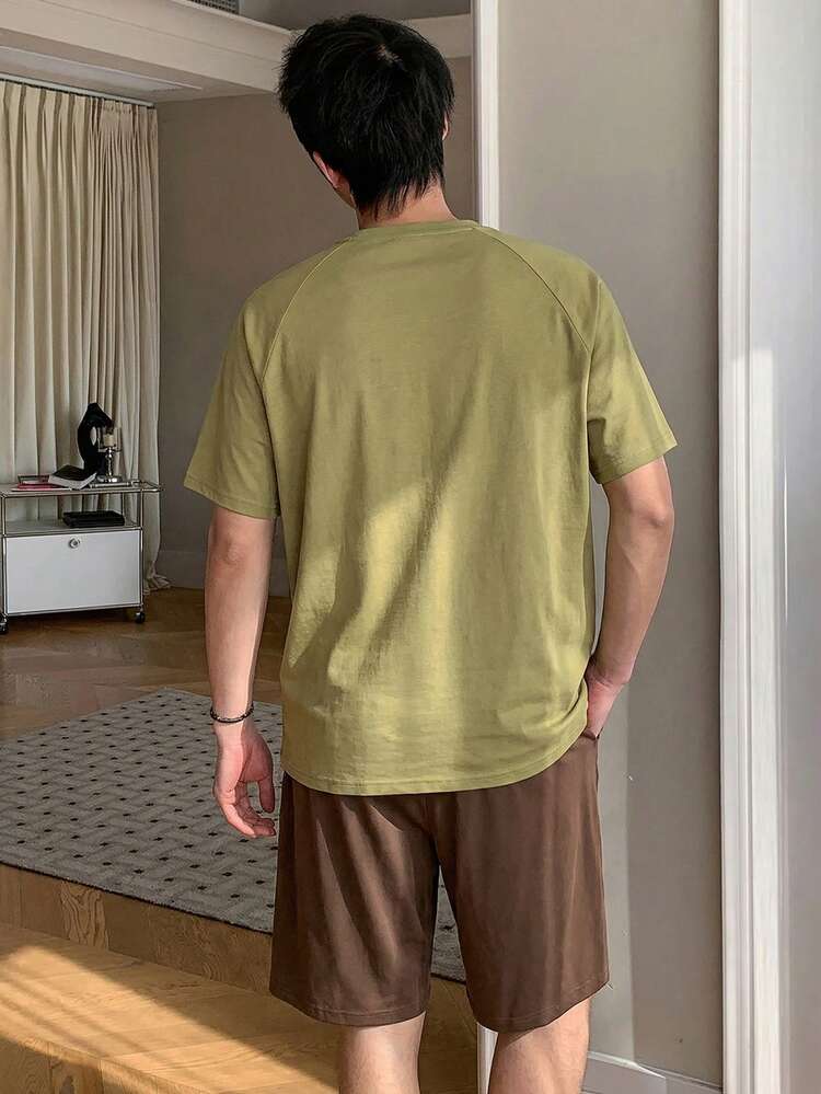 Men's Multi-Color Short Sleeve T-Shirt And Shorts Pajama Set, Summer