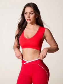 Core Rhythm Women's Solid Color Cutout Back Cropped Sports Tank Top - Red - View 3