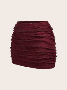 SHEIN EZwear 女士性感多层酒红色花卉蕾丝修身半身裙，春夏款 - 酒紅色 - 查看 3