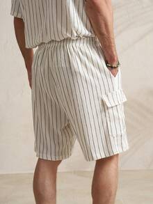 Airaco Men's Drawstring Waist Striped Cargo Pocket Casual Shorts - White - View 2