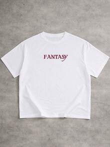 Manfinity EMRG 男士圆领字母印花休闲日常短袖T恤 - 白色 - 查看 2