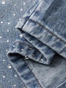 DAZY Women's Casual Rhinestone Embellished Straight Cut Slit Denim Skirt, Spring/Summer - Blue - View 11