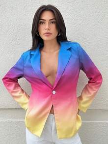 SHEIN Privé 漸層單釦西裝外套 - 彩色 - 查看 1