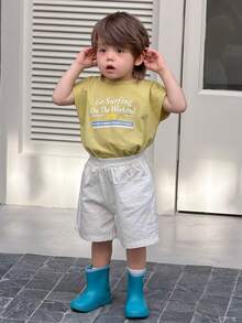 DAZY Toddler Boys' Round Neck English Letter Print Short Sleeve Top, Spring/Summer - Yellow - View 6
