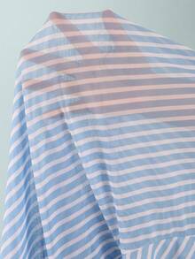 Swim Vcay 2pcs Women Beachwear Kimono Coverups Set , Stripe Printed Shirt And Shorts Mesh Swimwear For Outdoor Dates, Beach Parties, Wearing Sexy, Outdoor Wedding Season Valentines, Suitable For Going Out, Concert, Party, Club Outfits, Date, Night Out,Vacation ,Beach Outfits,Garden Wedding Guest Dress, Elegant Sclothes For Women,Date,For Autumn And Winter Spring Summer Swimwear - Blue - View 8