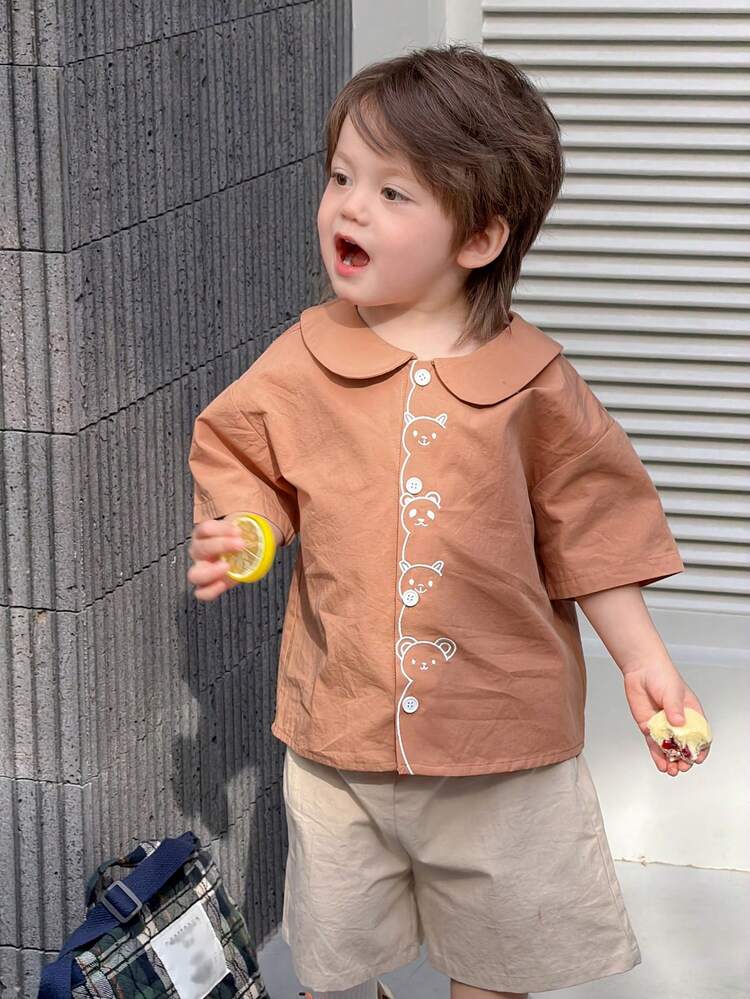 Toddler Boys' Casual Comfortable Korean Style Fresh & Cute Shirt Set, Spring/Summer