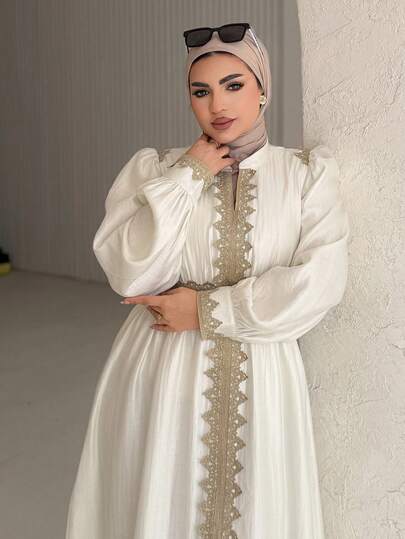 Dazy Plus Chiffon Patchwork Elegant Long Sleeve Dress For Plus Size Women, Suitable For Dates