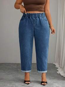 Elenzga Quần Jeans Denim Thường Ngày Cỡ Lớn, Thích Hợp Cho Mùa Hè - Rửa tối - Xem 3