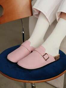 Solecia 女士时尚厚底拖鞋，方形扣设计，与女鞋完美搭配 - 粉色 - 查看 5