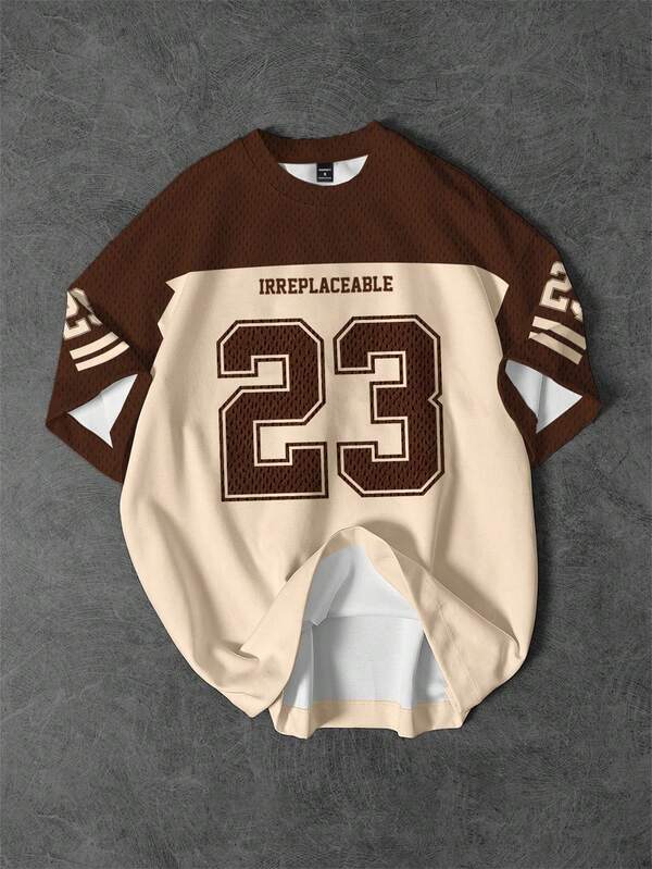 Aesthetic Post Casual Colorblock Number 23 Round Neck T-Shirt For Men