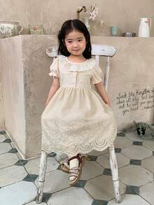 DAZY Infant/Toddler Girls' Round Neck Ruffle Lace Short Sleeve Dress - Apricot - View 8