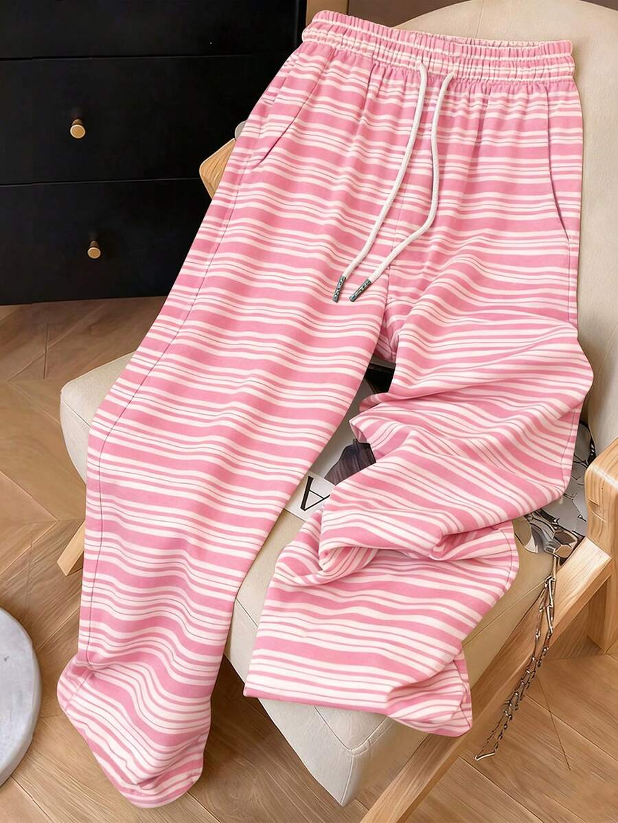 Resyla Y2K Pink Striped Cute & Casual Sweatpants For Women - Pink - View 1