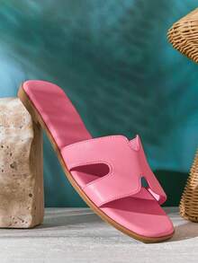 SHUZIA 经久不衰的畅销款女士奢华灵感镂空露趾经典PU粉色玫瑰拖鞋——优雅迷人